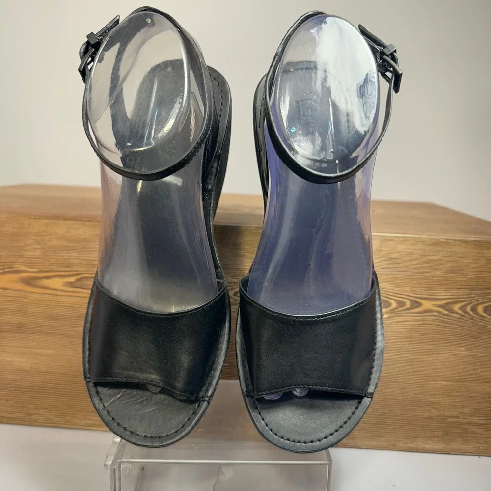 Y2K Platform Wedge Sandals Womens 7.5 Black Scene Emo Mall Goth McBling Clubwear